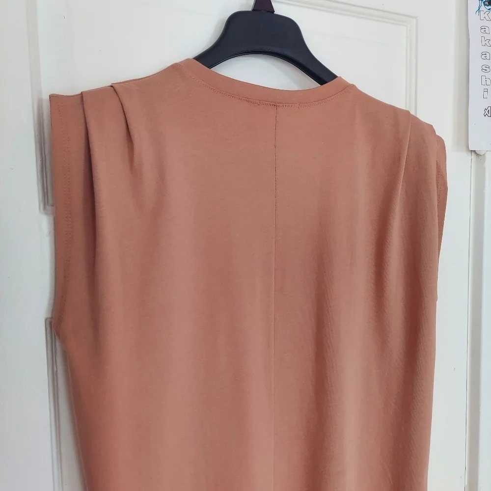 Sleeveless Blouse Womens Large Peach Shoulder Pleated Tank Top Fit Relaxed - Picture 5 of 13